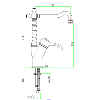 Spültischbatterie mit antikem Auslauf und Seitenhebel Fiore Jafar 47CR4314