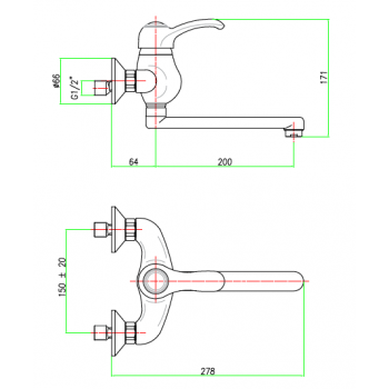 Miscelatore lavello a muro con canna diritta Fiore Jafar 47CR5420