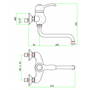 Miscelatore lavello a muro con canna ad S Fiore Jafar 47CR5421