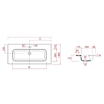 Mobile bagno 60 cm in legno marrone Acacia con lavabo