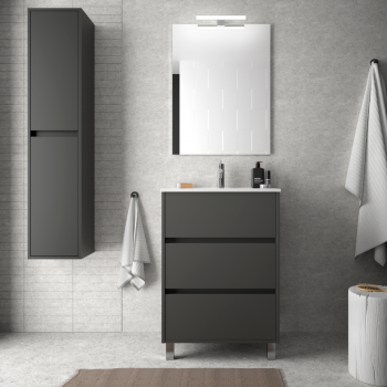 Mobile bagno a terra 60 cm in legno grigio opaco con lavabo