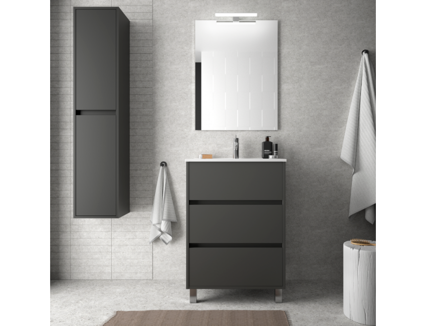 Mobile bagno a terra 60 cm in legno grigio opaco con lavabo