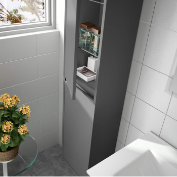 Badezimmer Badmöbel 60 cm in mattgrauem Holz mit Waschbecken Arenys