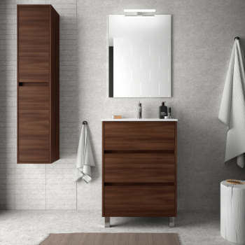 Mobile bagno 60 cm in legno marrone Acacia con lavabo