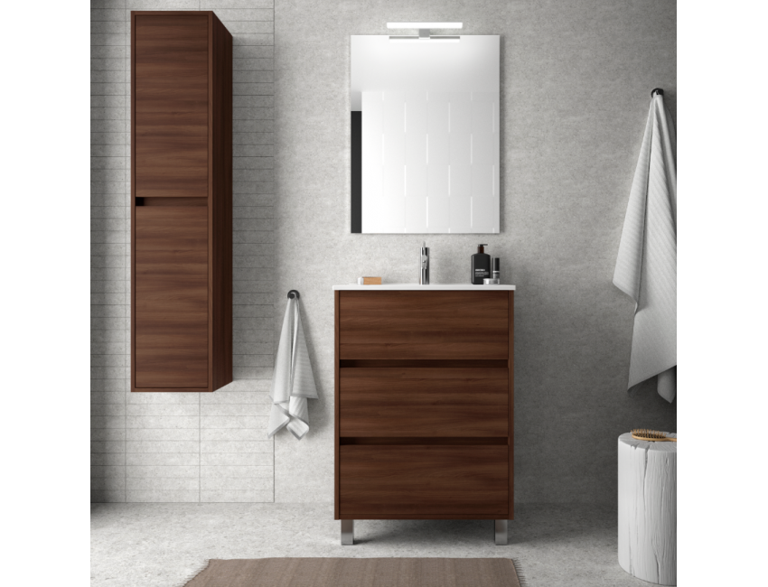 Mobile bagno 60 cm in legno marrone Acacia con lavabo