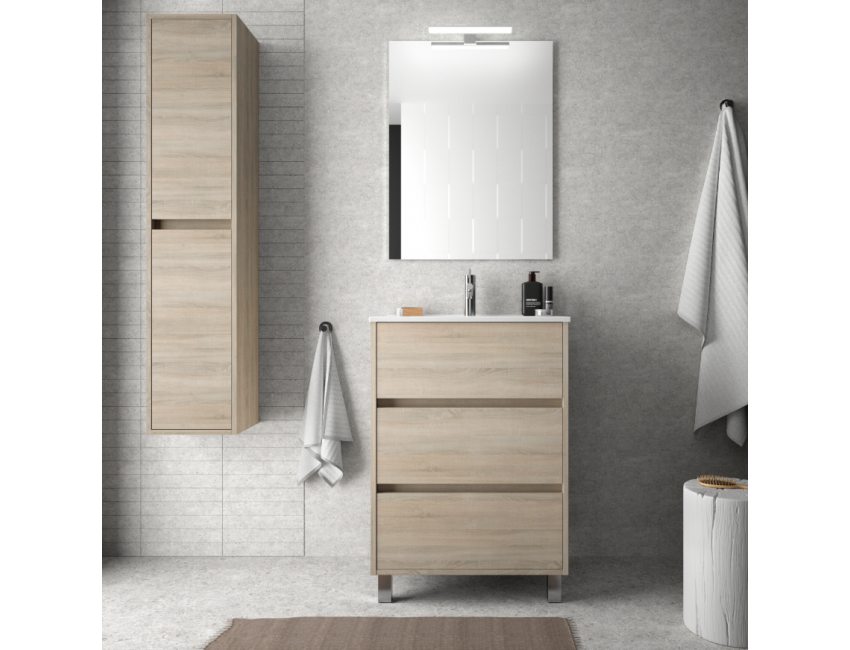 Mobile bagno 60 cm in legno marrone Caledonia con lavabo