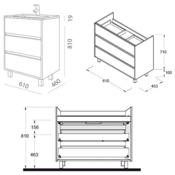 Mobile bagno 60 cm in legno Bianco lucido con lavabo in porcellana