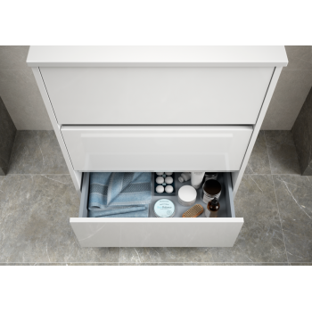 Mobile bagno 60 cm in legno Bianco lucido con lavabo in porcellana