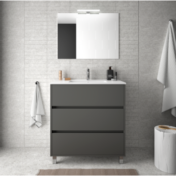 Mobile bagno a terra 60 cm in legno grigio opaco con lavabo