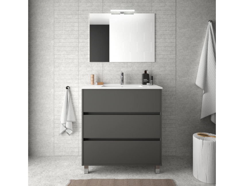 Mobile bagno a terra 60 cm in legno grigio opaco con lavabo