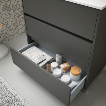 Mobile bagno a terra 60 cm in legno grigio opaco con lavabo