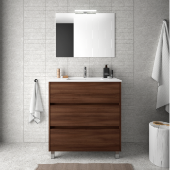 Mobile bagno a terra 80 cm in legno marrone Acacia con lavabo in porcellana