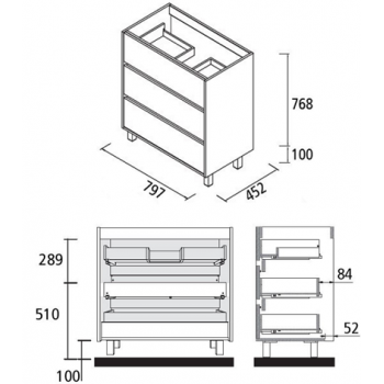 Mobile bagno a terra 80 cm in legno marrone Caledonia con lavabo in porcellana