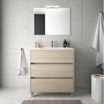 Mobile bagno a terra 80 cm in legno marrone Caledonia con lavabo in porcellana