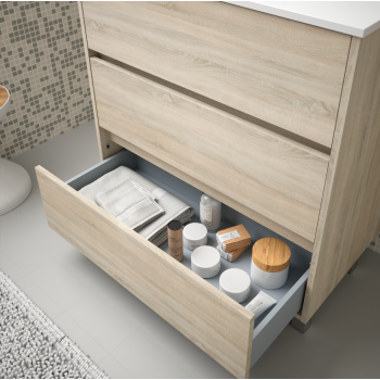 Mobile bagno a terra 80 cm in legno marrone Caledonia con lavabo in porcellana