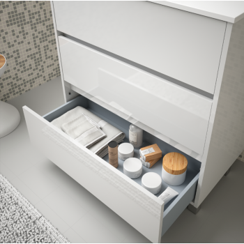 Mobile bagno a terra 80 cm in legno laccato Bianco lucido con lavabo in porcellana