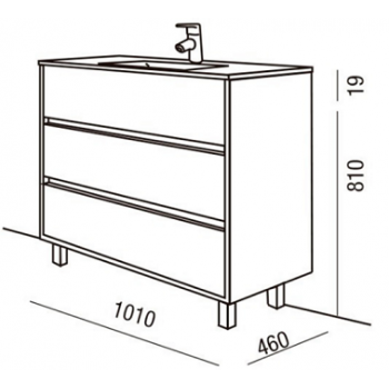 Mobile bagno a terra 100 cm in legno grigio opaco con lavabo in porcellana