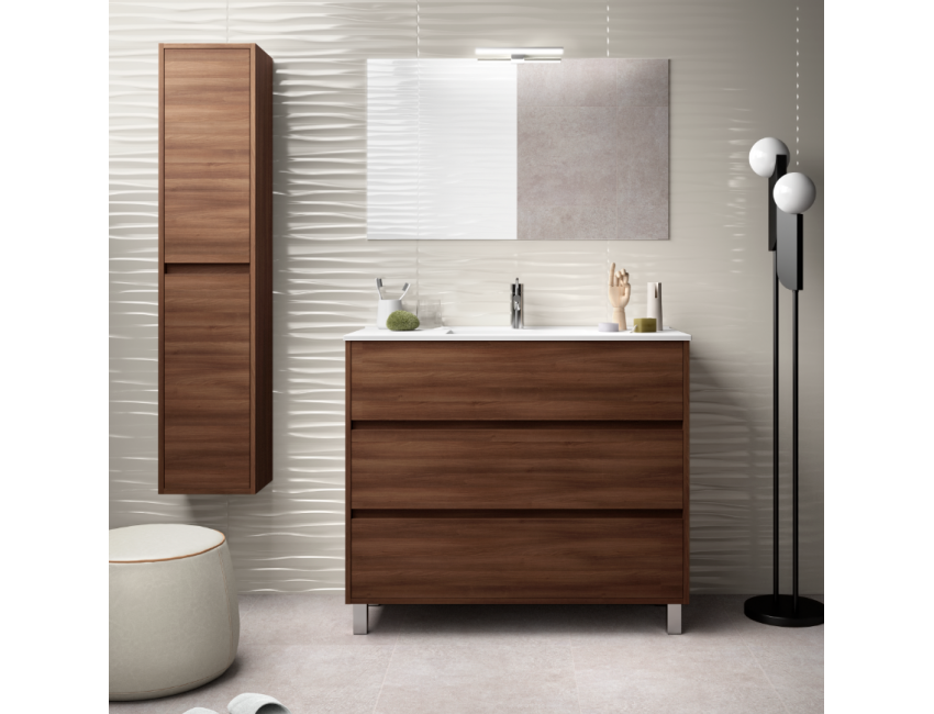 Badezimmer Badmöbel 60 cm in mattgrauem Holz mit Waschbecken Arenys