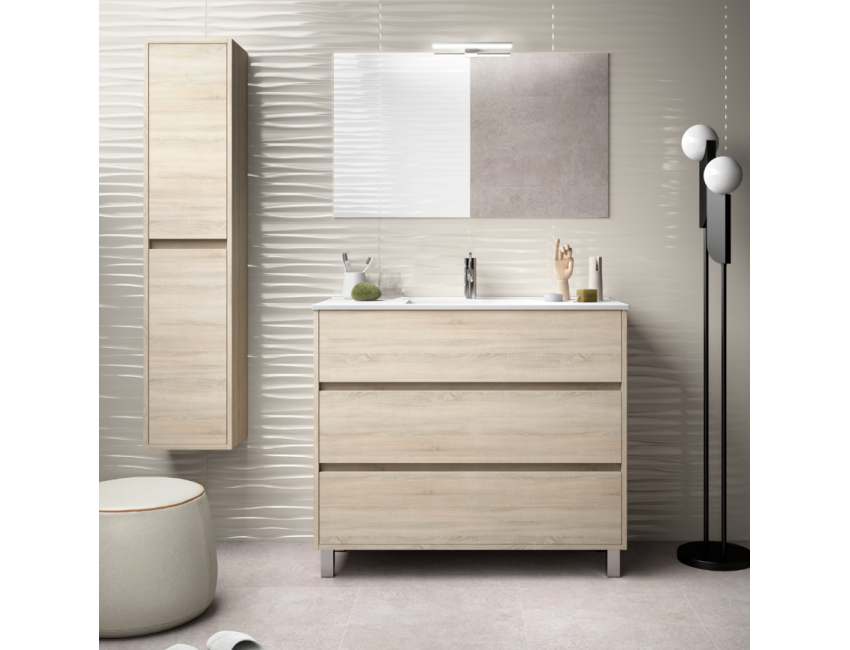 Badezimmer Badmöbel 60 cm in mattgrauem Holz mit Waschbecken Arenys