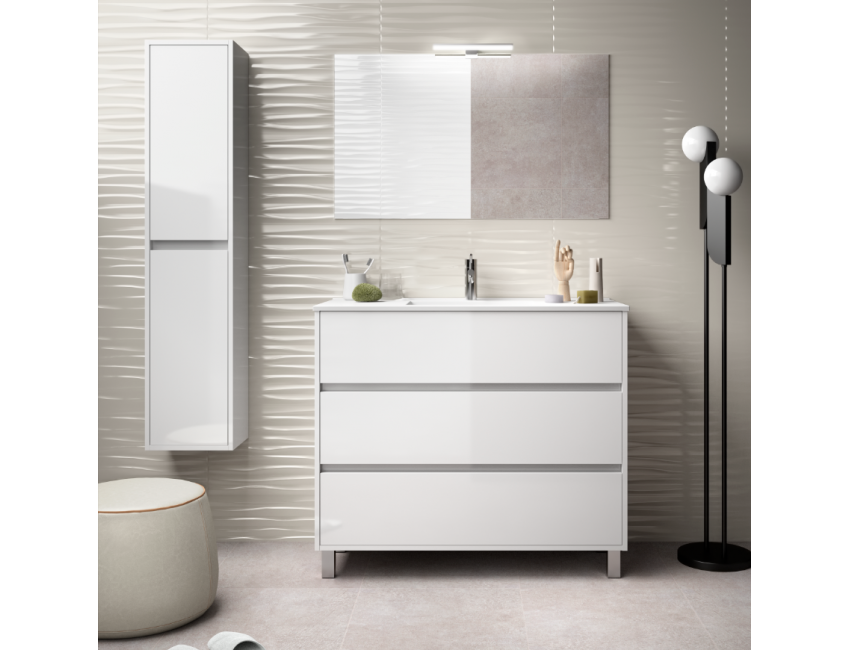 Badezimmer Badmöbel 60 cm in mattgrauem Holz mit Waschbecken Arenys