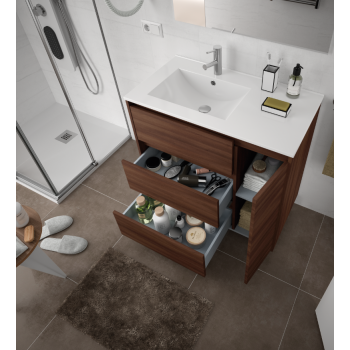 Badezimmer Badmöbel 80 cm in mattgrauem Holz mit porzellan Waschtisch