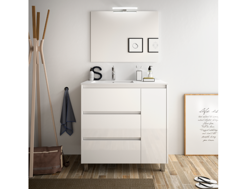 Badezimmer Badmöbel 80 cm in mattgrauem Holz mit porzellan Waschtisch