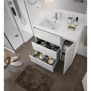 Badezimmer Badmöbel 80 cm in mattgrauem Holz mit porzellan Waschtisch