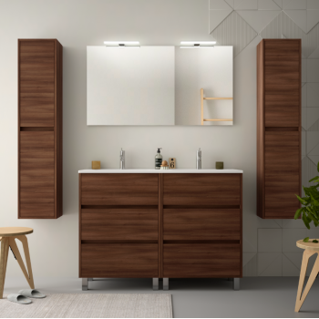 Mobile bagno a terra 120 cm in legno marrone Acacia con lavabo in porcellana