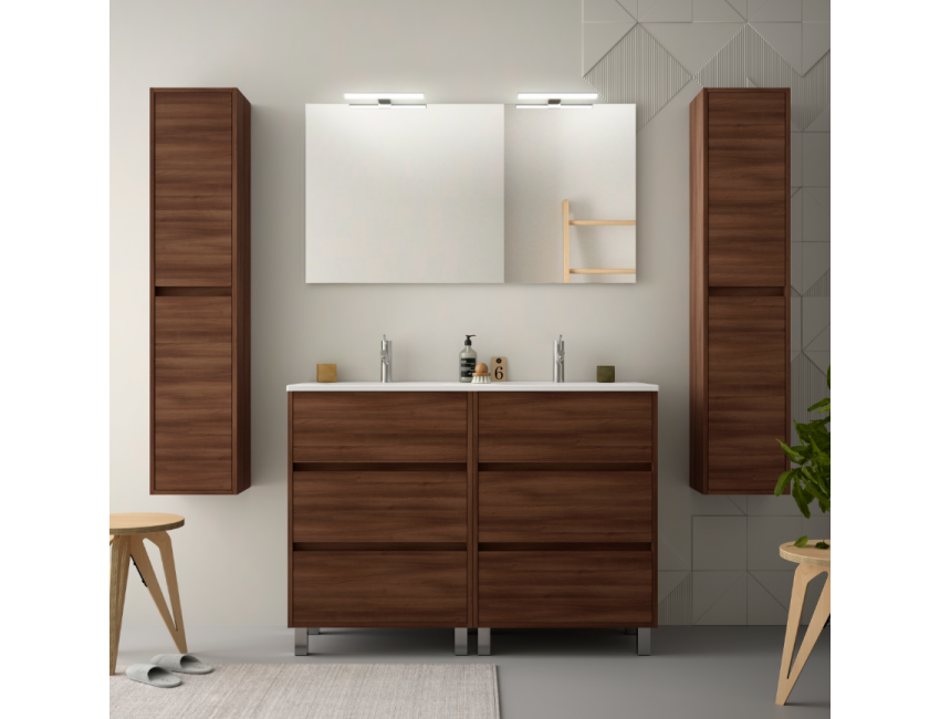 Badezimmer Badmöbel 85 cm Akazienbrauner Holz mit porzellan Waschtisch