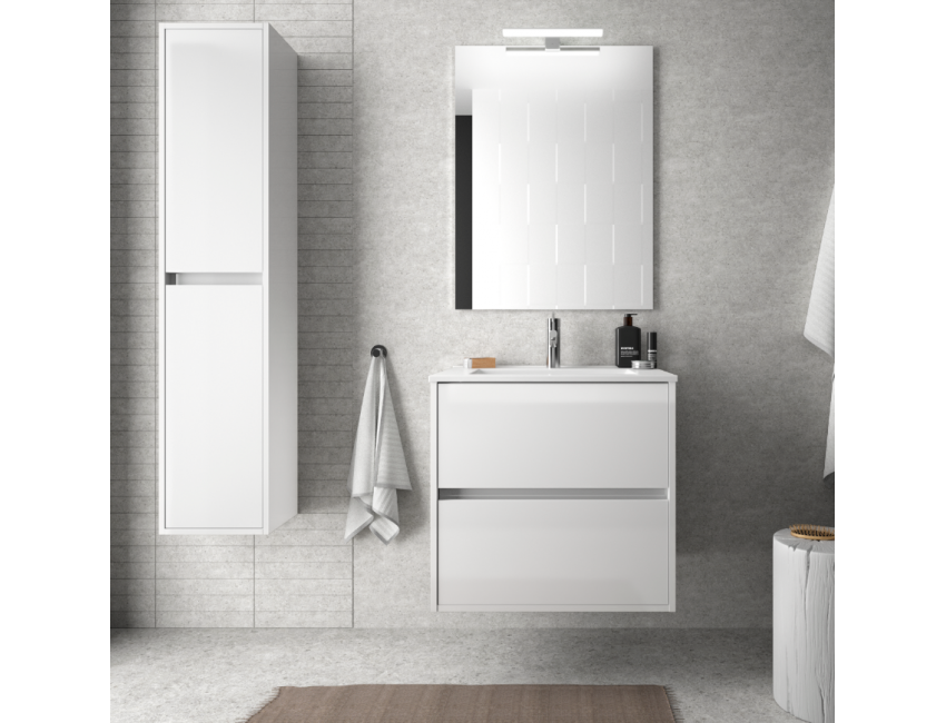 Badezimmer Badmöbel 60 cm glänzend weiß mit Porzellan Waschtisch