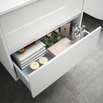 Badezimmer Badmöbel 60 cm glänzend weiß mit Porzellan Waschtisch