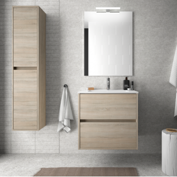 Mobile bagno 60 cm in legno Bianco lucido con lavabo in porcellana