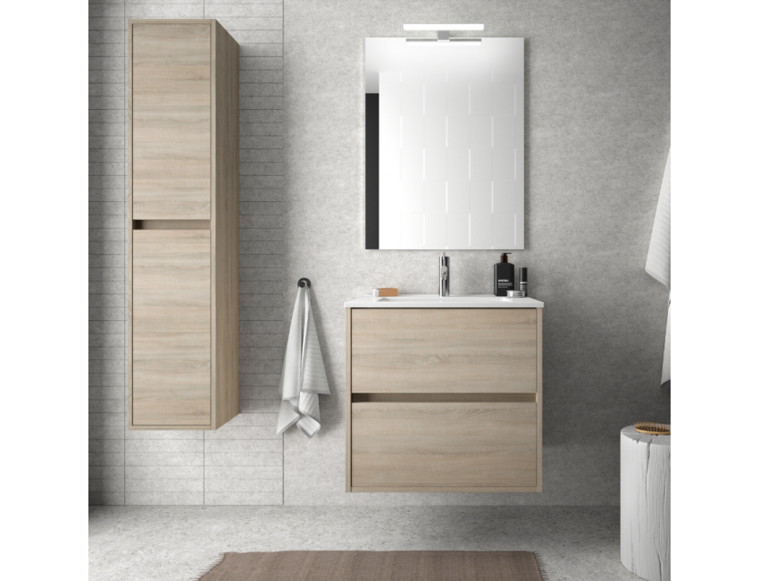 Mobile bagno 60 cm in legno Bianco lucido con lavabo in porcellana