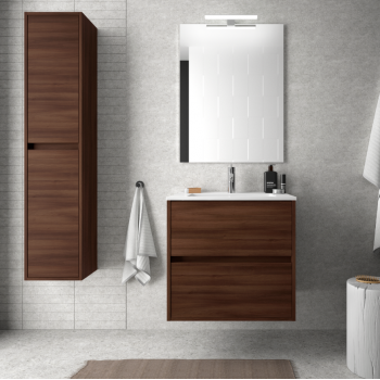 Mobile bagno 60 cm in legno Bianco lucido con lavabo in porcellana