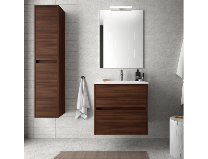 Badezimmer Badmöbel 60 cm glänzend weiß mit Porzellan Waschtisch