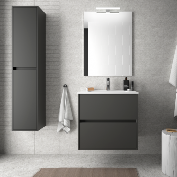 Mobile bagno sospeso 60 cm in legno grigio opaco con lavabo in porcellana