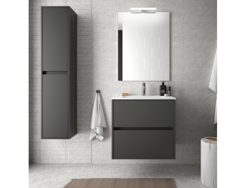 Badezimmer Badmöbel 60 cm aus Akazienbrauner Holz mit Porzellan Waschtisch