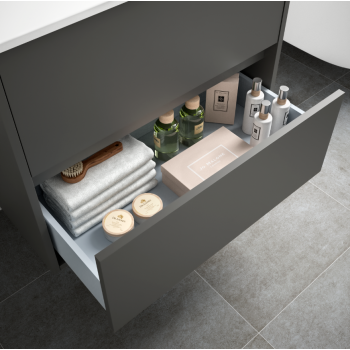 Mobile bagno sospeso 60 cm in legno grigio opaco con lavabo in porcellana