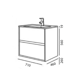 Mobile bagno sospeso 60 cm in legno grigio opaco con lavabo in porcellana