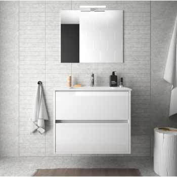 Mobile bagno sospeso 60 cm in legno grigio opaco con lavabo in porcellana