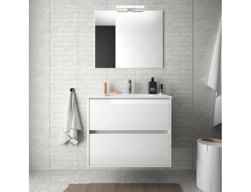 Mobile bagno sospeso 60 cm in legno grigio opaco con lavabo in porcellana