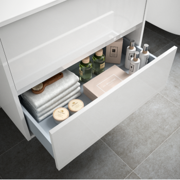 Mobile bagno sospeso 60 cm in legno grigio opaco con lavabo in porcellana
