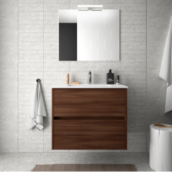 Badezimmer Badmöbel 60 cm aus Akazienbrauner Holz mit Porzellan Waschtisch