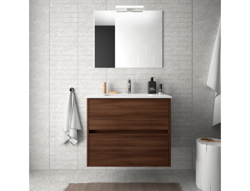 Mobile bagno sospeso 60 cm in legno grigio opaco con lavabo in porcellana