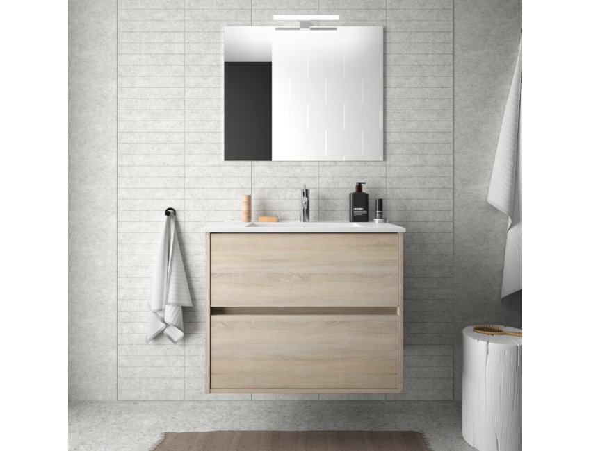 Badezimmer Badmöbel 60 cm aus Akazienbrauner Holz mit Porzellan Waschtisch