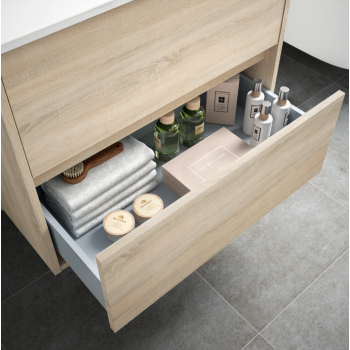 Mobile bagno sospeso 60 cm in legno grigio opaco con lavabo in porcellana
