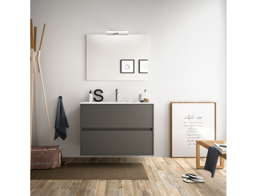 Badezimmer Badmöbel 60 cm aus Akazienbrauner Holz mit Porzellan Waschtisch