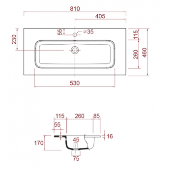 Mobile bagno sospeso 80 cm in legno grigio opaco con lavabo in porcellana