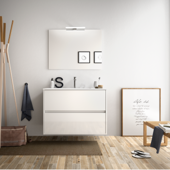 Badezimmer Badmöbel 60 cm aus Akazienbrauner Holz mit Porzellan Waschtisch