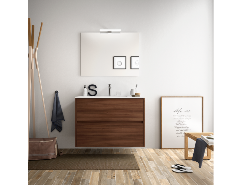 Badezimmer Badmöbel 60 cm aus Akazienbrauner Holz mit Porzellan Waschtisch